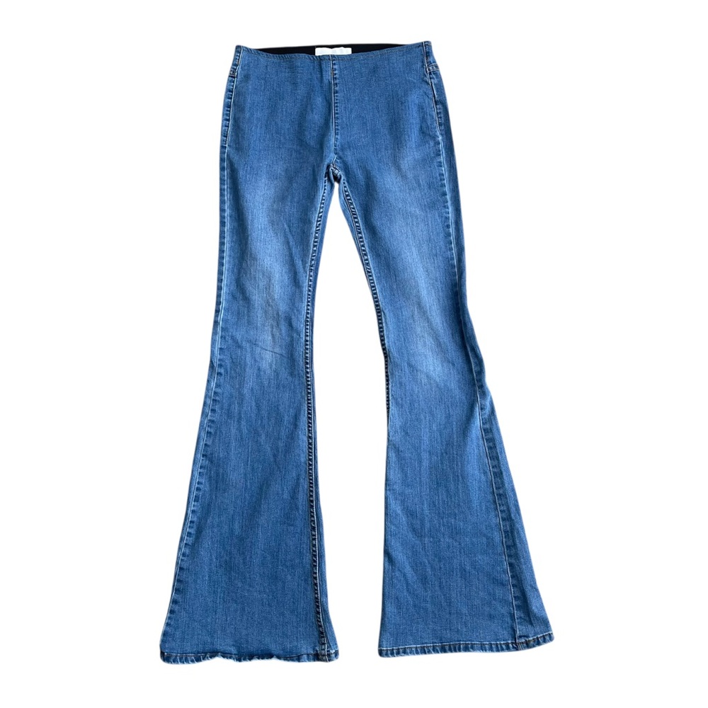 Newbury Kustom Medium Wash Flare Jeans Women’s Mid Rise Stretch Pull On Sz M